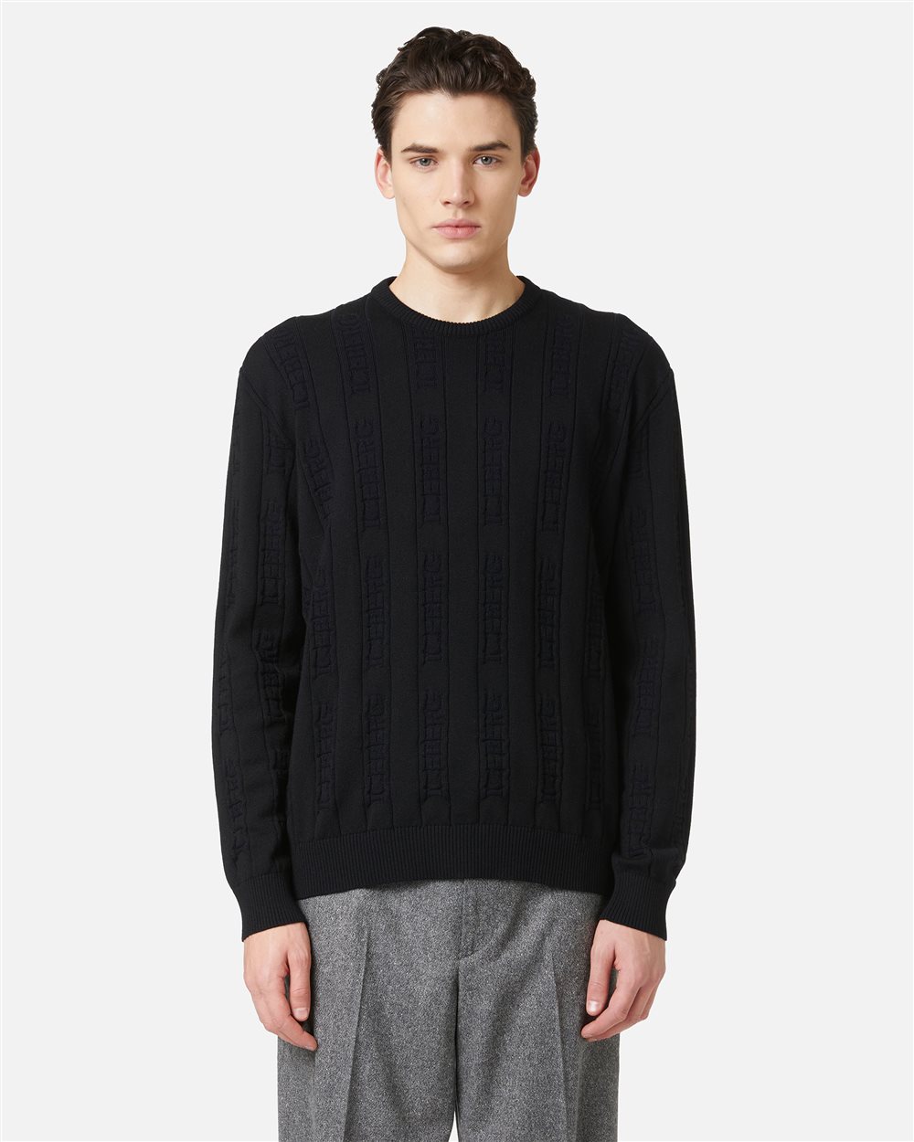 Black Crewneck Sweater in Extrafine Merino Wool - Man | Iceberg - Official Website
