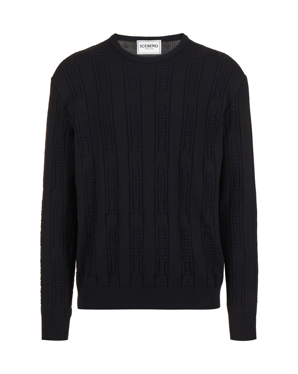 Black Crewneck Sweater in Extrafine Merino Wool - Man | Iceberg - Official Website