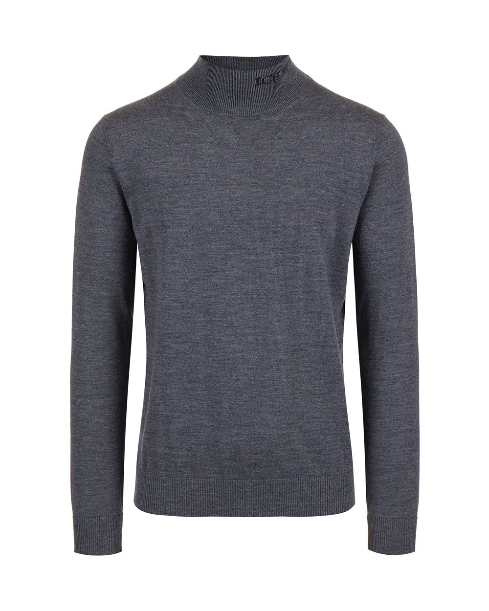 Slim fit turtleneck sweater in dark grey merino with contrasting Iceberg logo - Man | Iceberg - Official Website