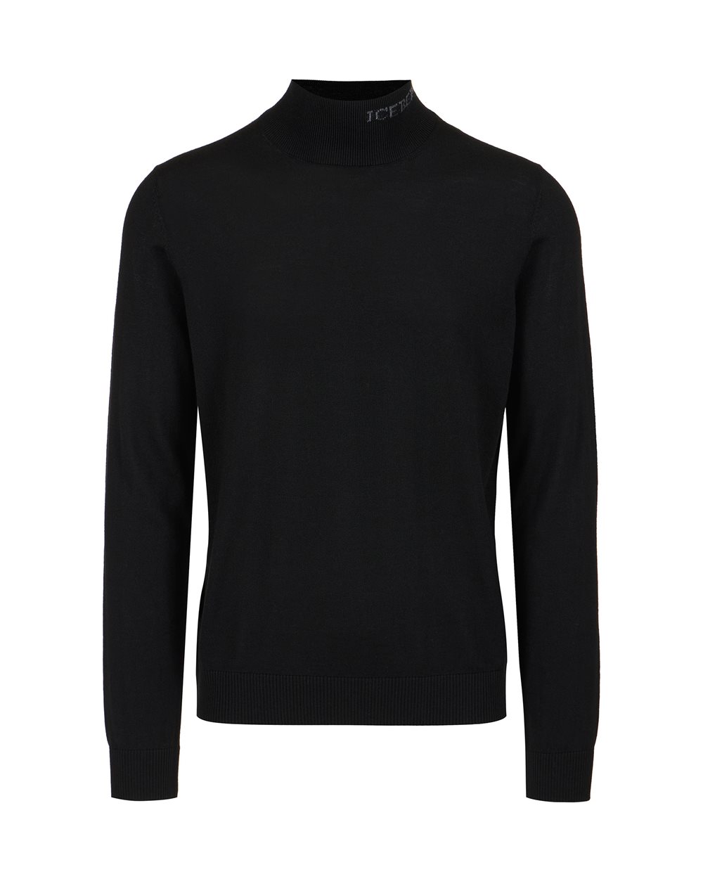Black slim fit turtleneck sweater in merino with contrasting Iceberg logo | Iceberg - Official Website