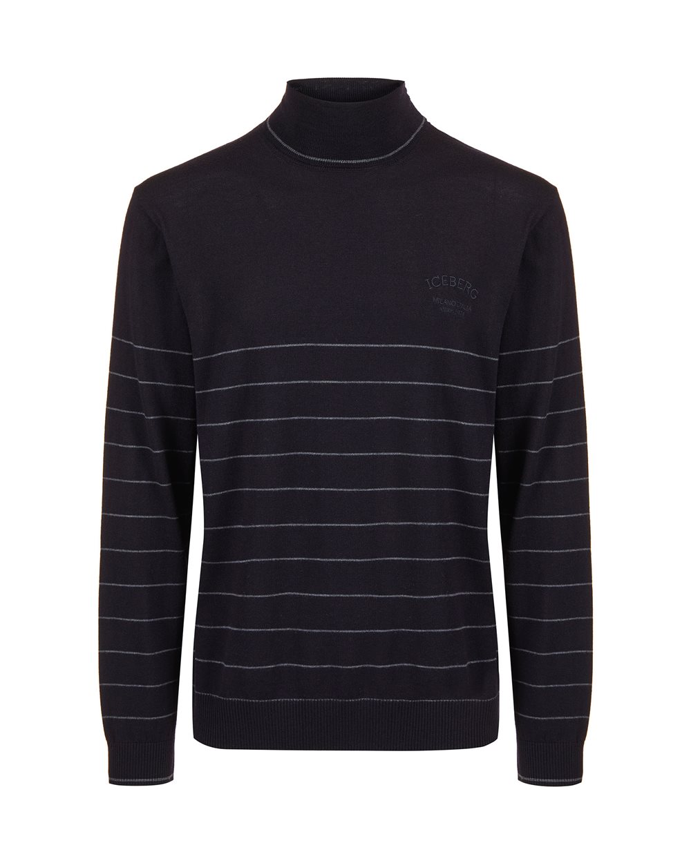 Multicolor turtleneck sweater in extra-fine merino with thread embroidery logo - Knitwear | Iceberg - Official Website
