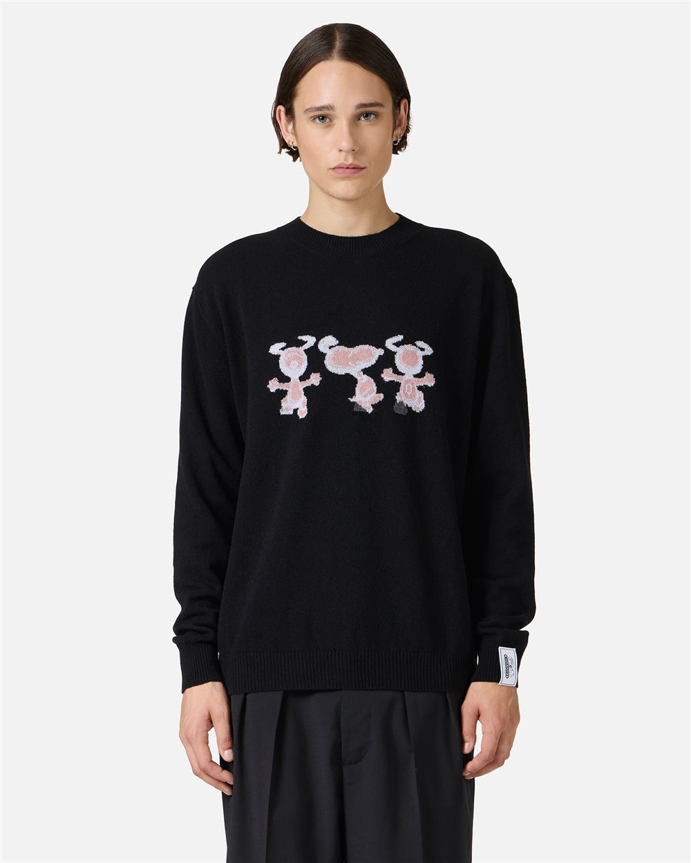 New regular fit crew neck sweater in black extra-fine merino | Iceberg - Official Website