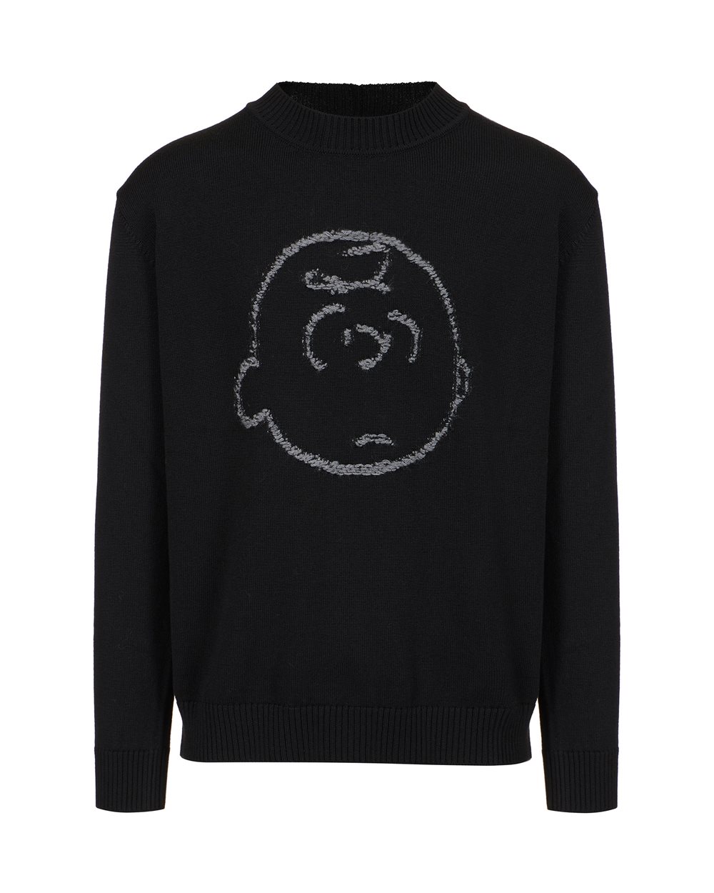 New regular fit crew neck sweater in black extra-fine merino wool - Clothing | Iceberg - Official Website