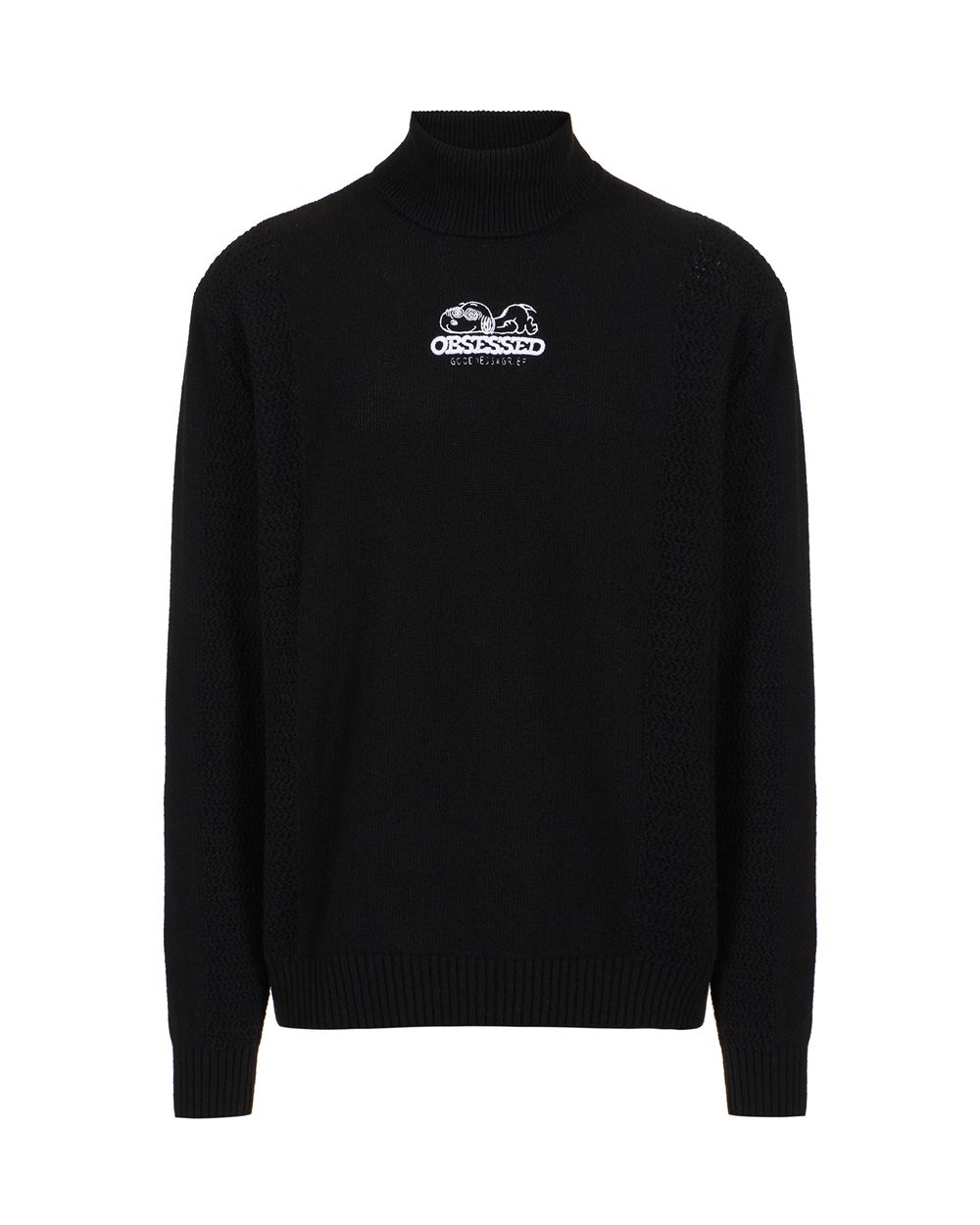 Black turtleneck sweater with cartoon embroidery and mixed stitch work - Clothing | Iceberg - Official Website