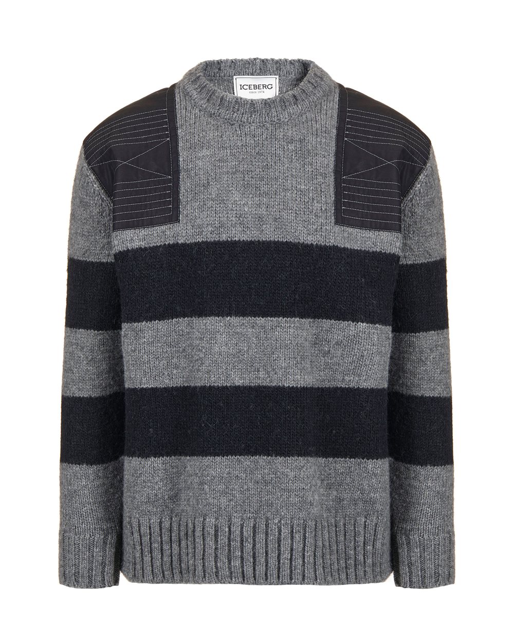 Polo rigata in lana/alpaca color grigio melange con dettagli sartoriali - Maglieria | Iceberg - Official Website