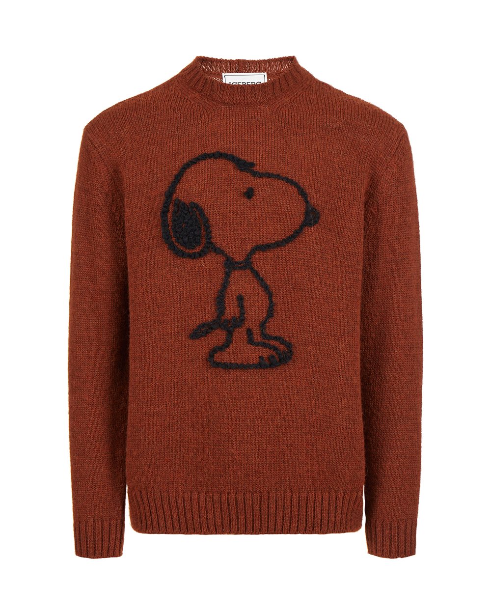 Melierter Rundhalspullover in gebranntem Braun aus Wolle und Alpaka mit gestickten Details - Strickmode | Iceberg - Official Website