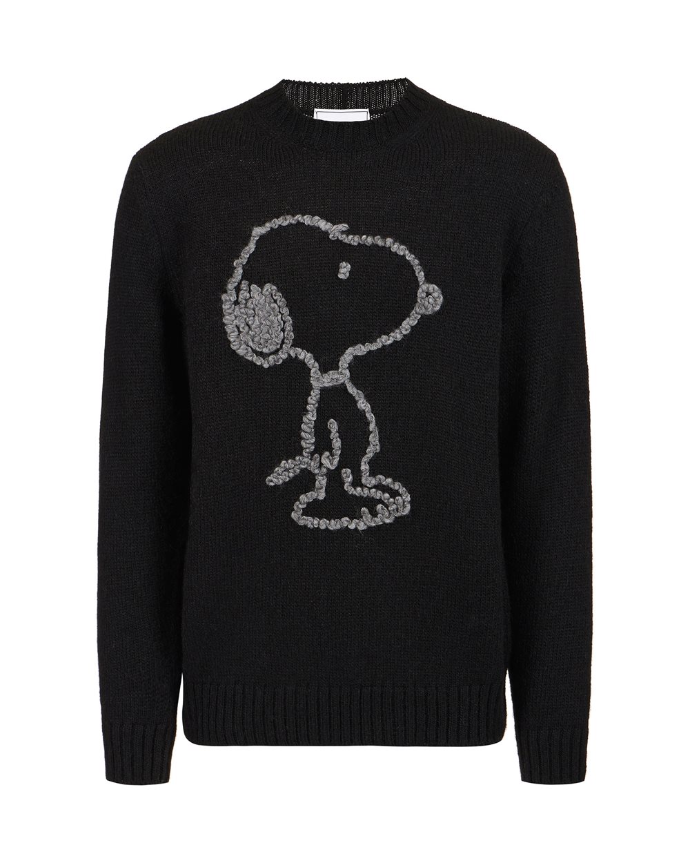 Black wool and alpaca crewneck sweater with embroidered details - Iceberg Cartoon | Iceberg - Official Website