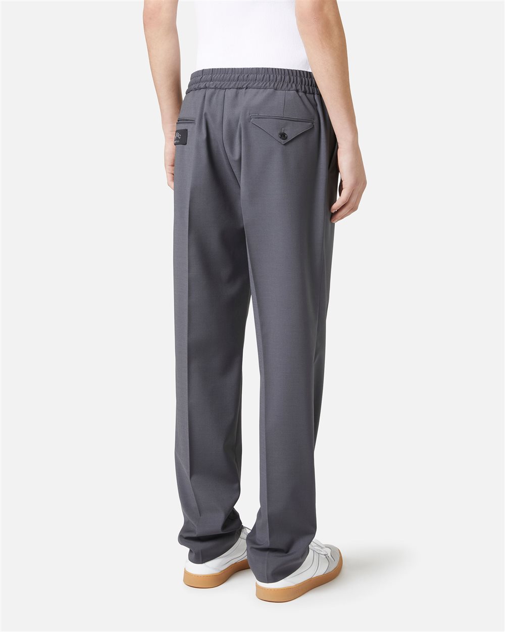 Dark grey cool wool fabric trousers with elastic waist - Trousers | Iceberg - Official Website