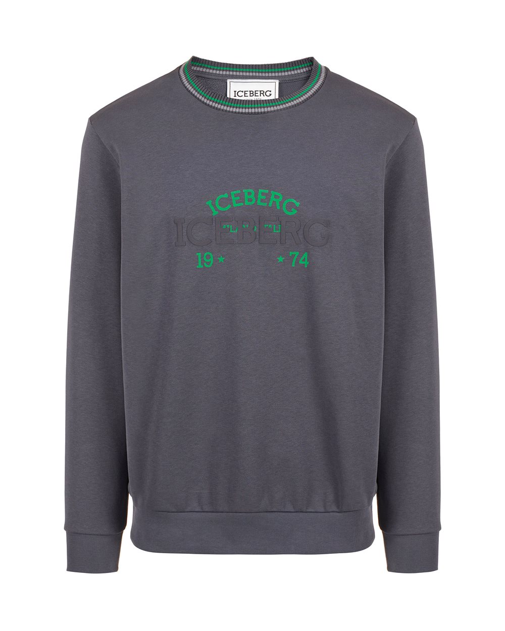 Dark grey slim fit crewneck in dark grey sustainable fleece - Sweatshirts | Iceberg - Official Website
