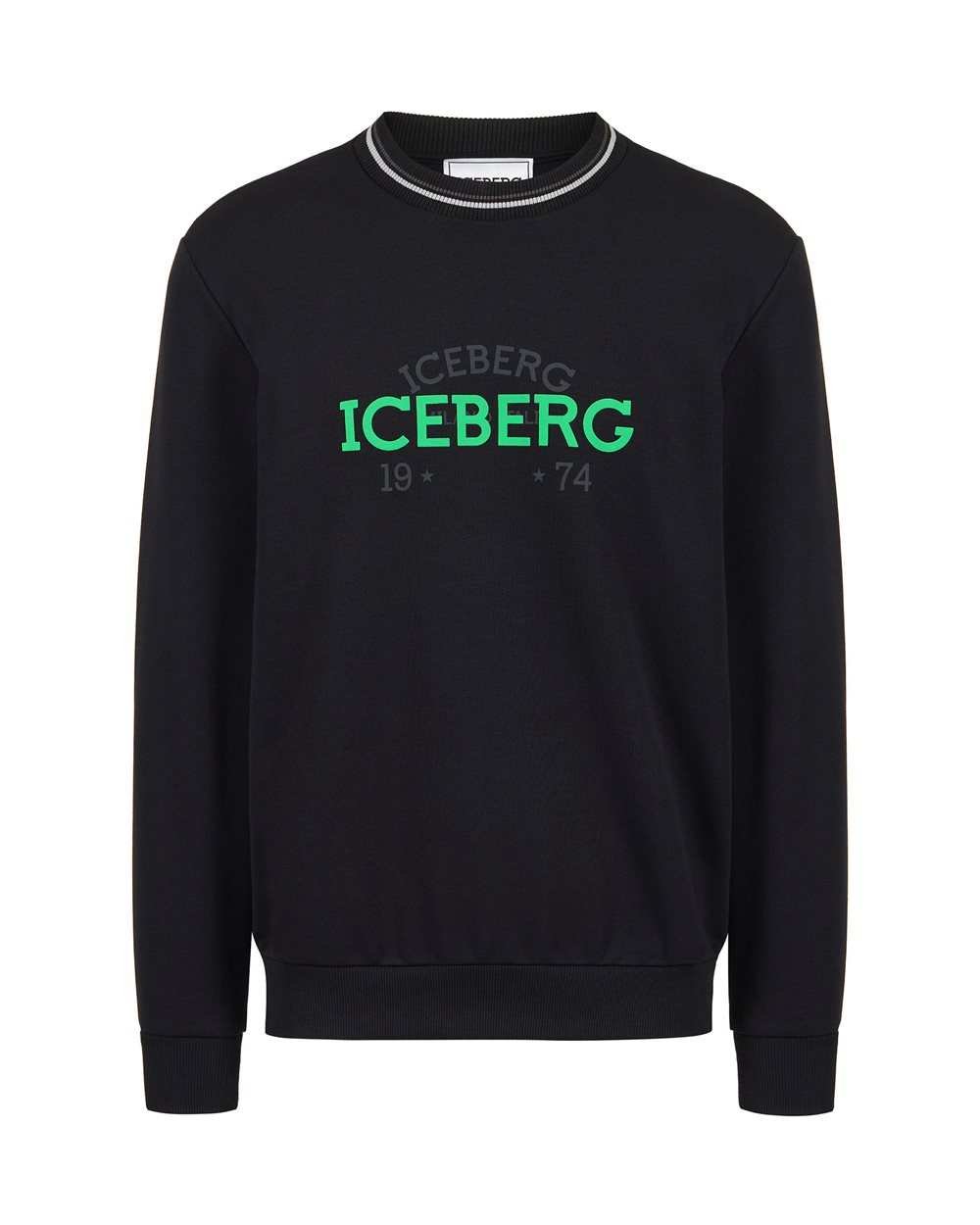 Slim fit black crewneck in sustainable fleece | Iceberg - Official Website