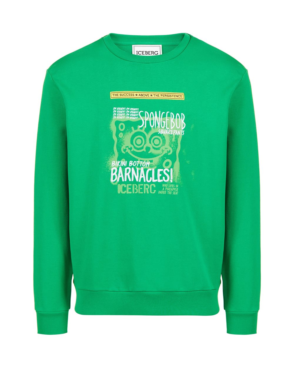 Slim fit crewneck sweatshirt in lettuce green with SpongeBob prints and embroidery - Sweatshirts | Iceberg - Official Website