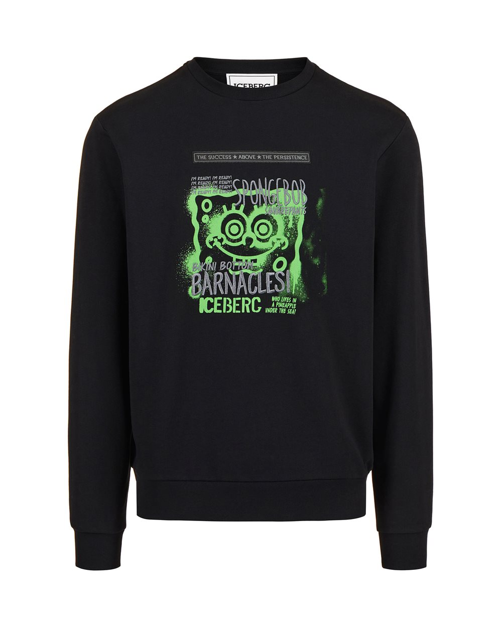 Black slim fit crewneck sweatshirt with SpongeBob prints and embroidery | Iceberg - Official Website