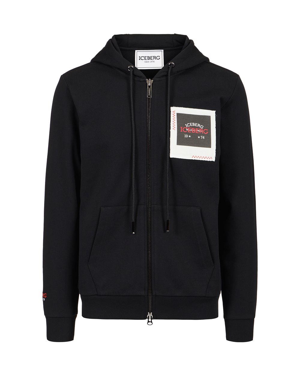 Black hoodie with Milano Polaroid print and logo embroidery - Clothing | Iceberg - Official Website