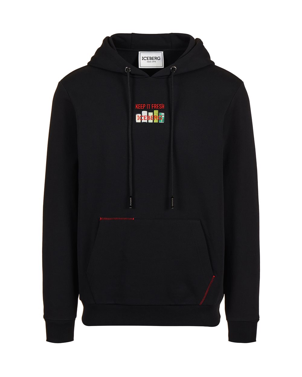 Black slim fit hoodie with Fridge print and Iceberg logo - Sweatshirts | Iceberg - Official Website