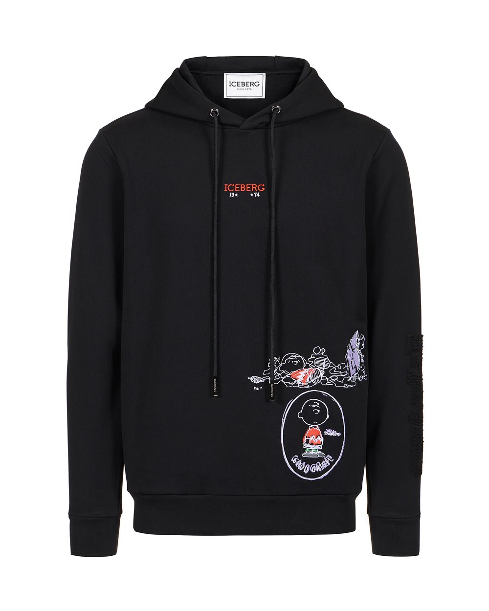 Schwarzer Hoodie in schmaler Passform mit Kühlschrank-Print und Iceberg-Logo - Sweatshirts | Iceberg - Official Website