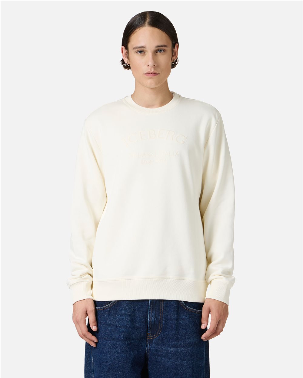 Vanilla sweatshirt regular fit in sustainable fleece with Iceberg logo embroidery | Iceberg - Official Website