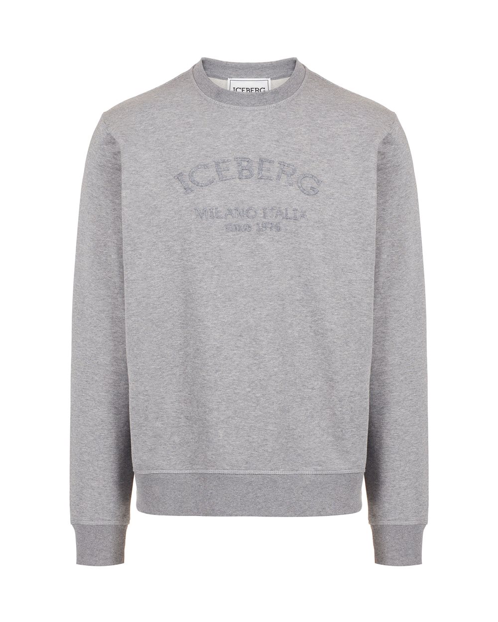 Regular fit melange grey sweatshirt with needle-punched Iceberg logo embroidery - Sweatshirts | Iceberg - Official Website