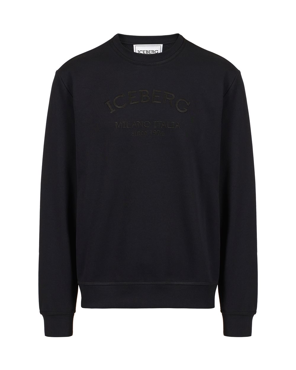 Regular fit black sweatshirt with needle-punched Iceberg logo embroidery | Iceberg - Official Website