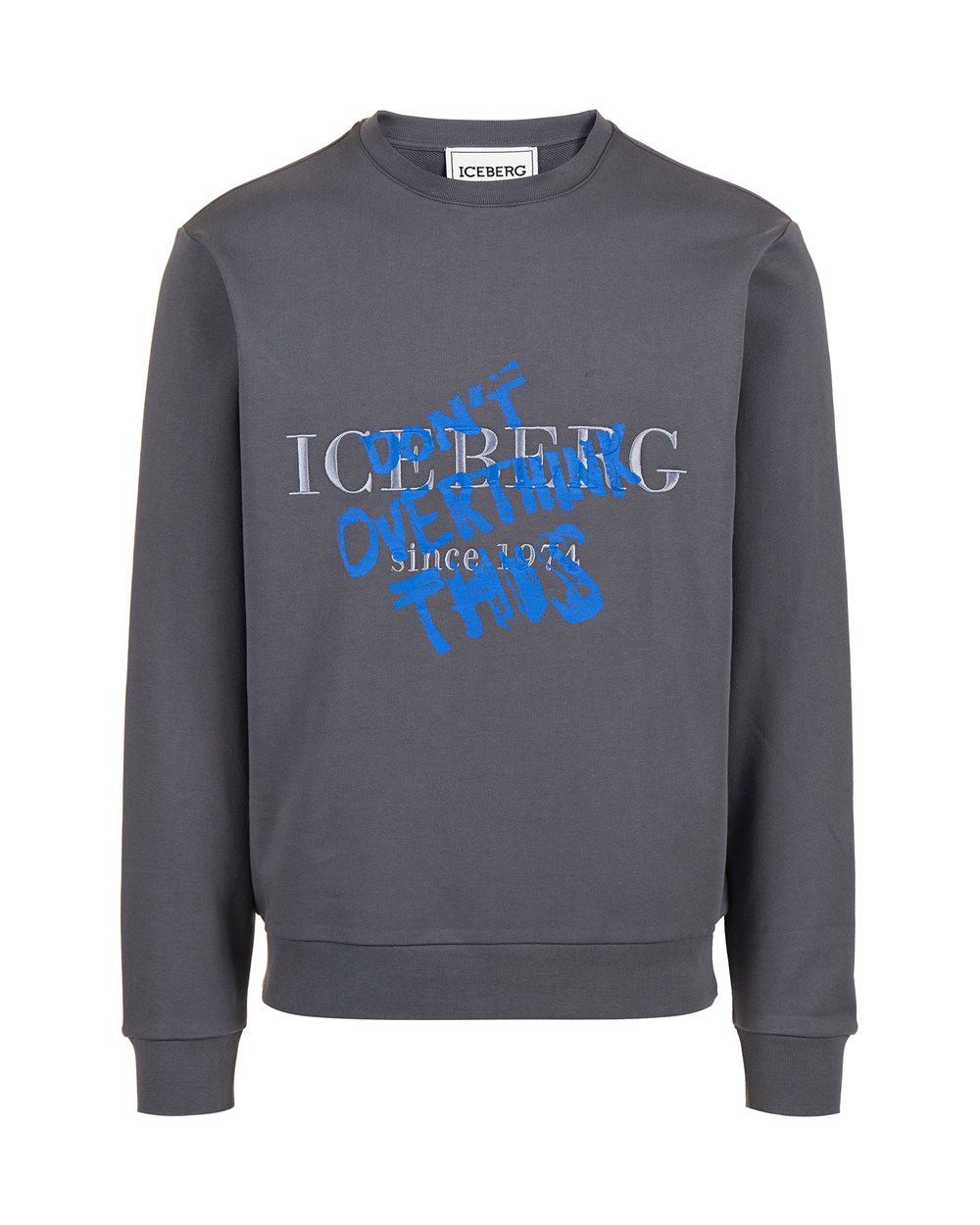 Regular fit crewneck sweatshirt in dark grey with embroidered institutional Iceberg logo - Sweatshirts | Iceberg - Official Website