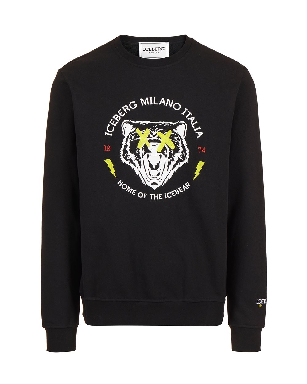 Regular fit crewneck sweatshirt in black cotton with bear print - Man | Iceberg - Official Website