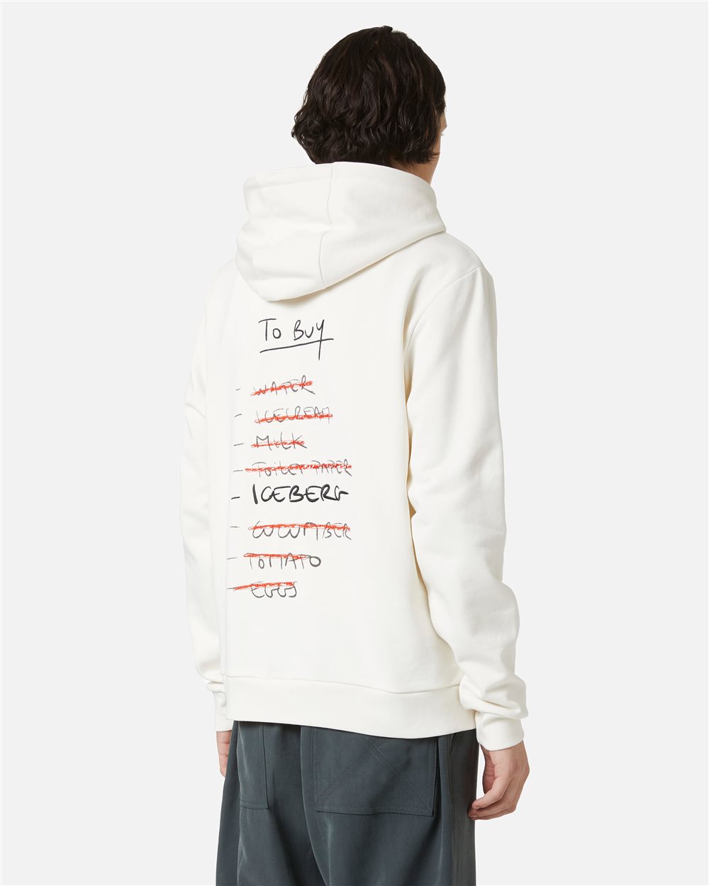 Regular fit vanilla hoodie with Iceberg Shopping List print and embroidery - Clothing | Iceberg - Official Website