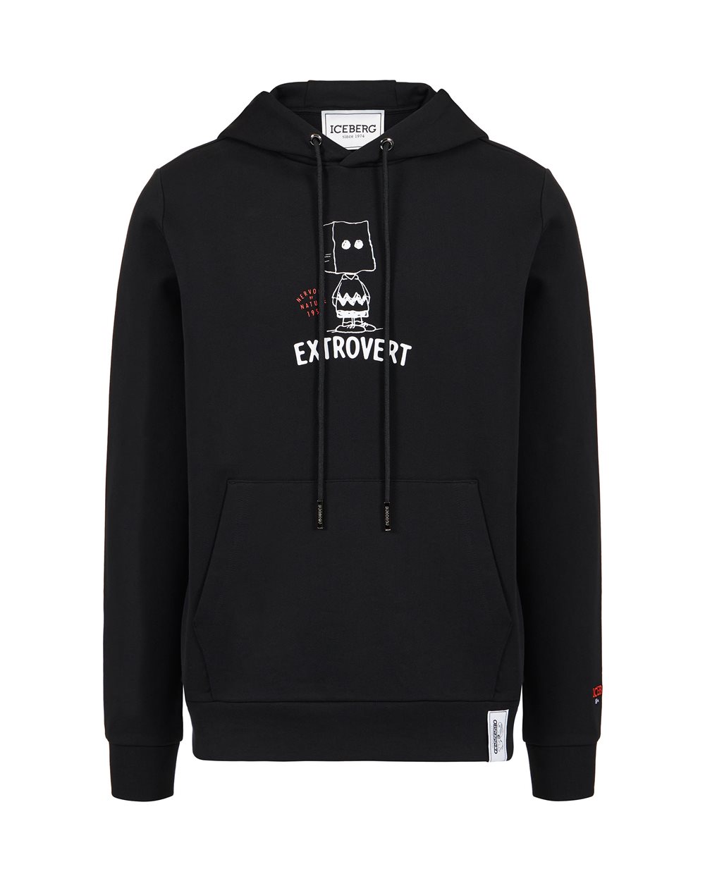 Regular fit black hoodie with print and embroidery in collaboration with Peanuts - Sweatshirts | Iceberg - Official Website