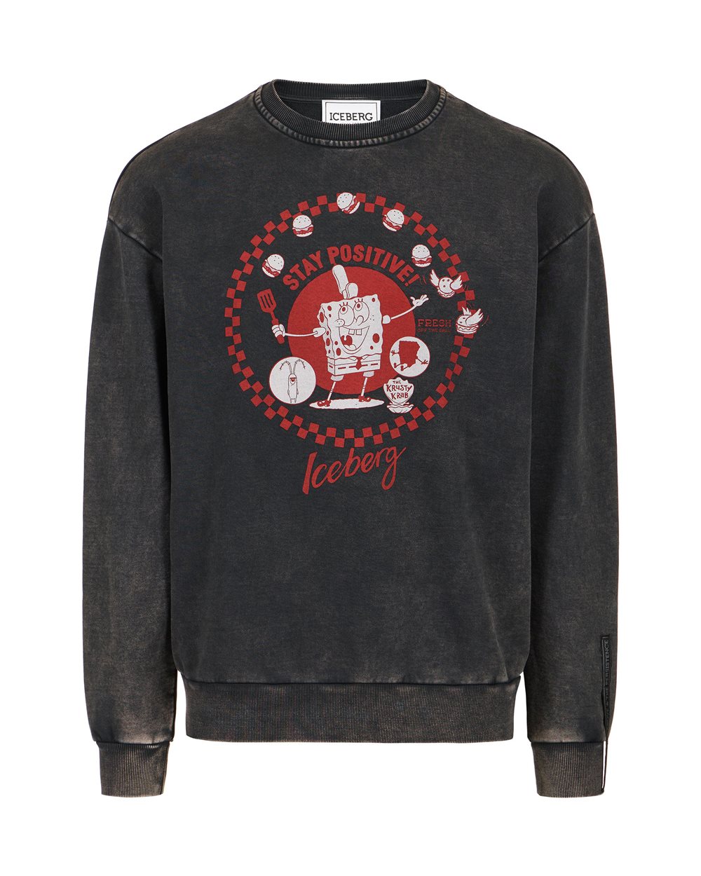 Regular fit black crewneck sweatshirt with SpongeBob print - Sweatshirts | Iceberg - Official Website