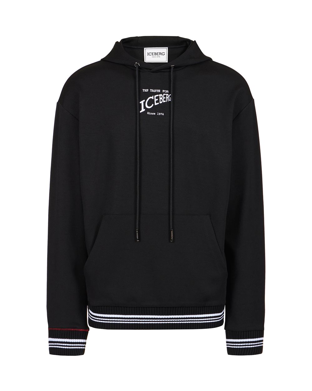 Regular fit hoodie in black scuba with Iceberg logo embroidery and striped ribs - New in | Iceberg - Official Website