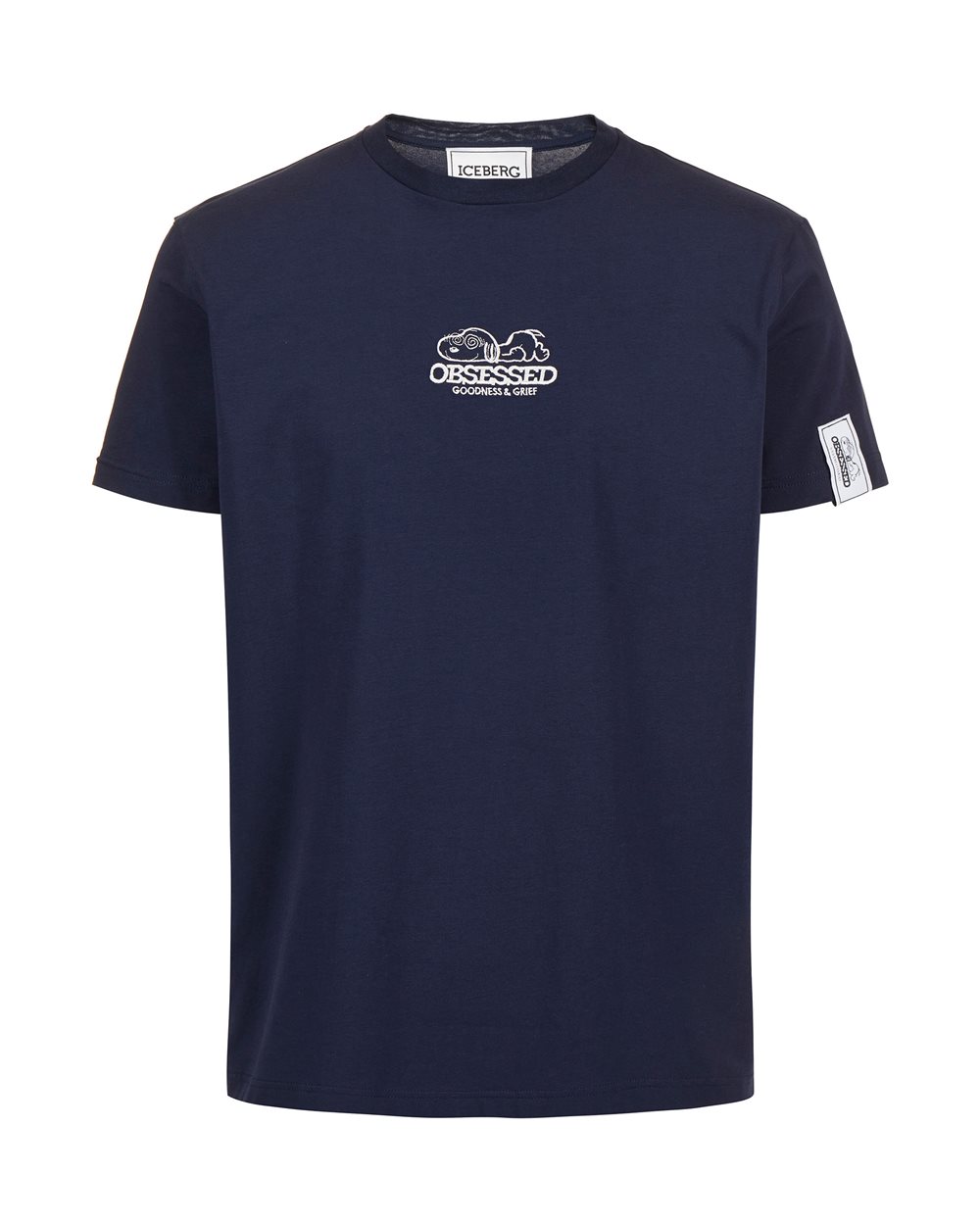 Slim fit blue T-shirt with Peanuts patch and embroidered Iceberg logo - T-shirts & polo | Iceberg - Official Website
