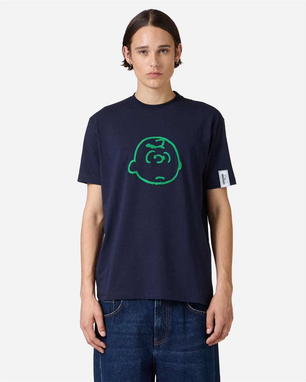 Slim fit blue T-shirt with Peanuts embroidery and Iceberg logo on the back - Clothing | Iceberg - Official Website