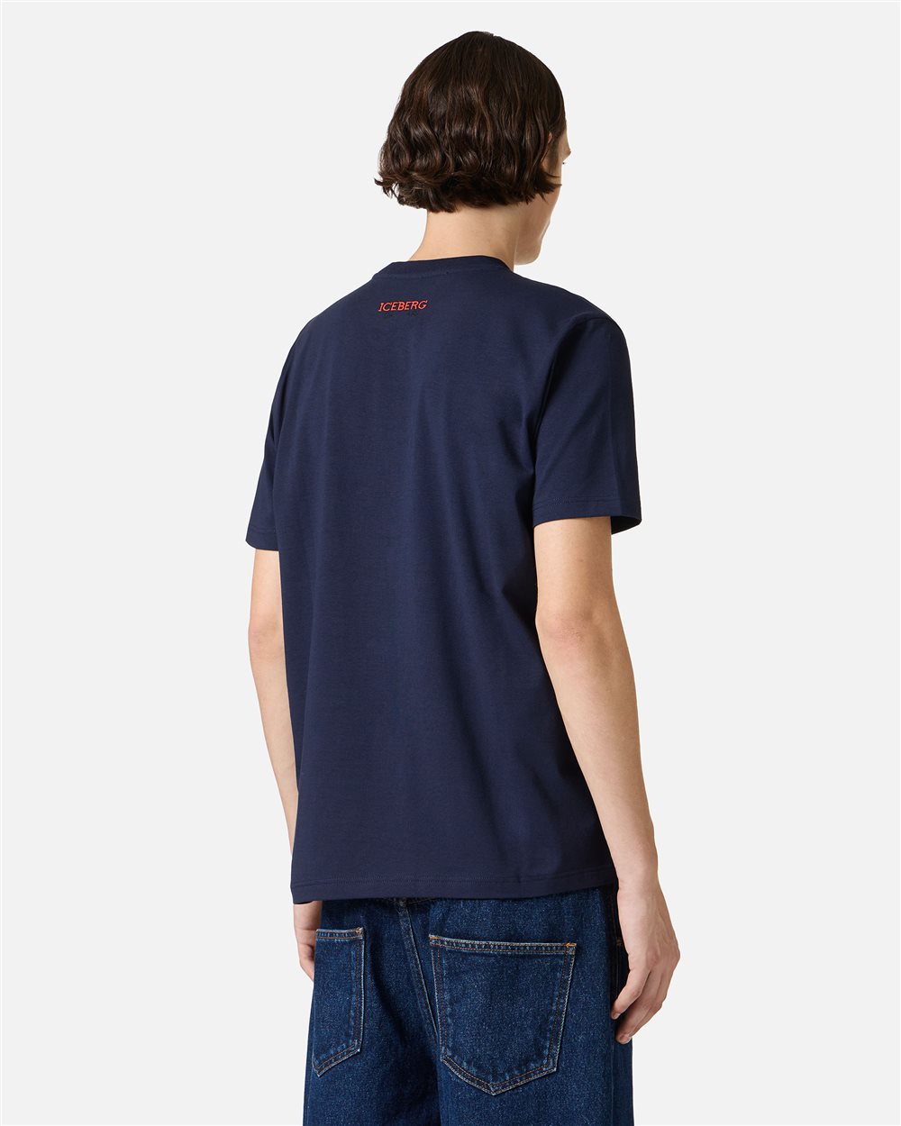 Slim fit blue T-shirt with Peanuts embroidery and Iceberg logo on the back - T-shirts & polo | Iceberg - Official Website