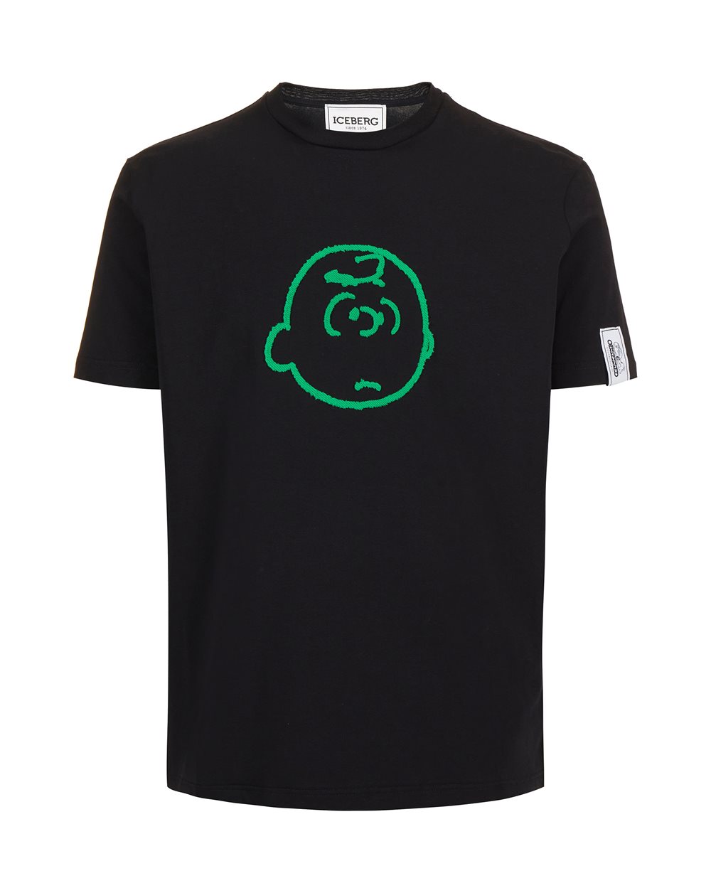 Black slim fit T-shirt with Peanuts embroidery and Iceberg logo on the back - Clothing | Iceberg - Official Website