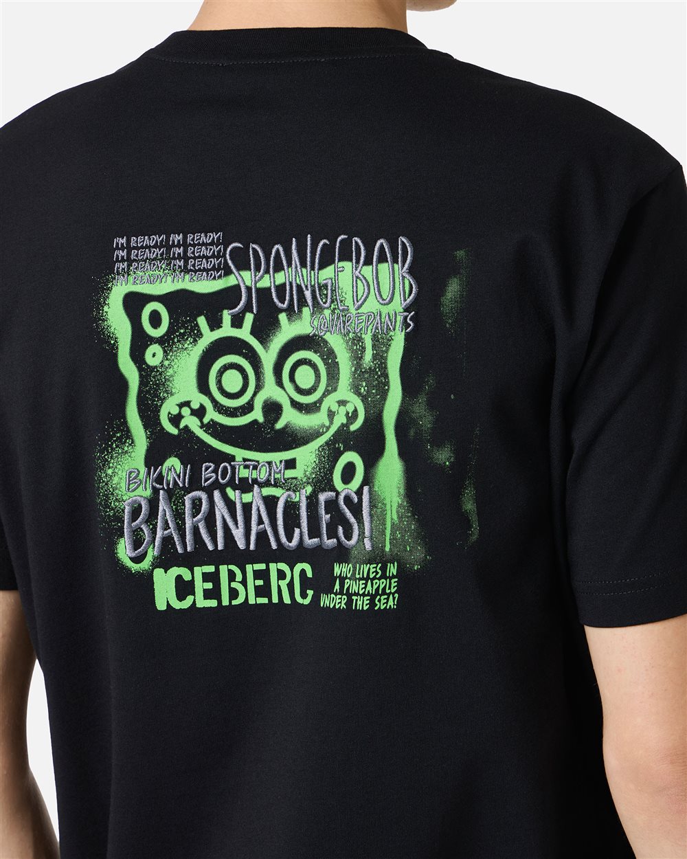T-shirt nera slim fit con stampa SpongeBob sul retro - T-shirts & polo | Iceberg - Official Website