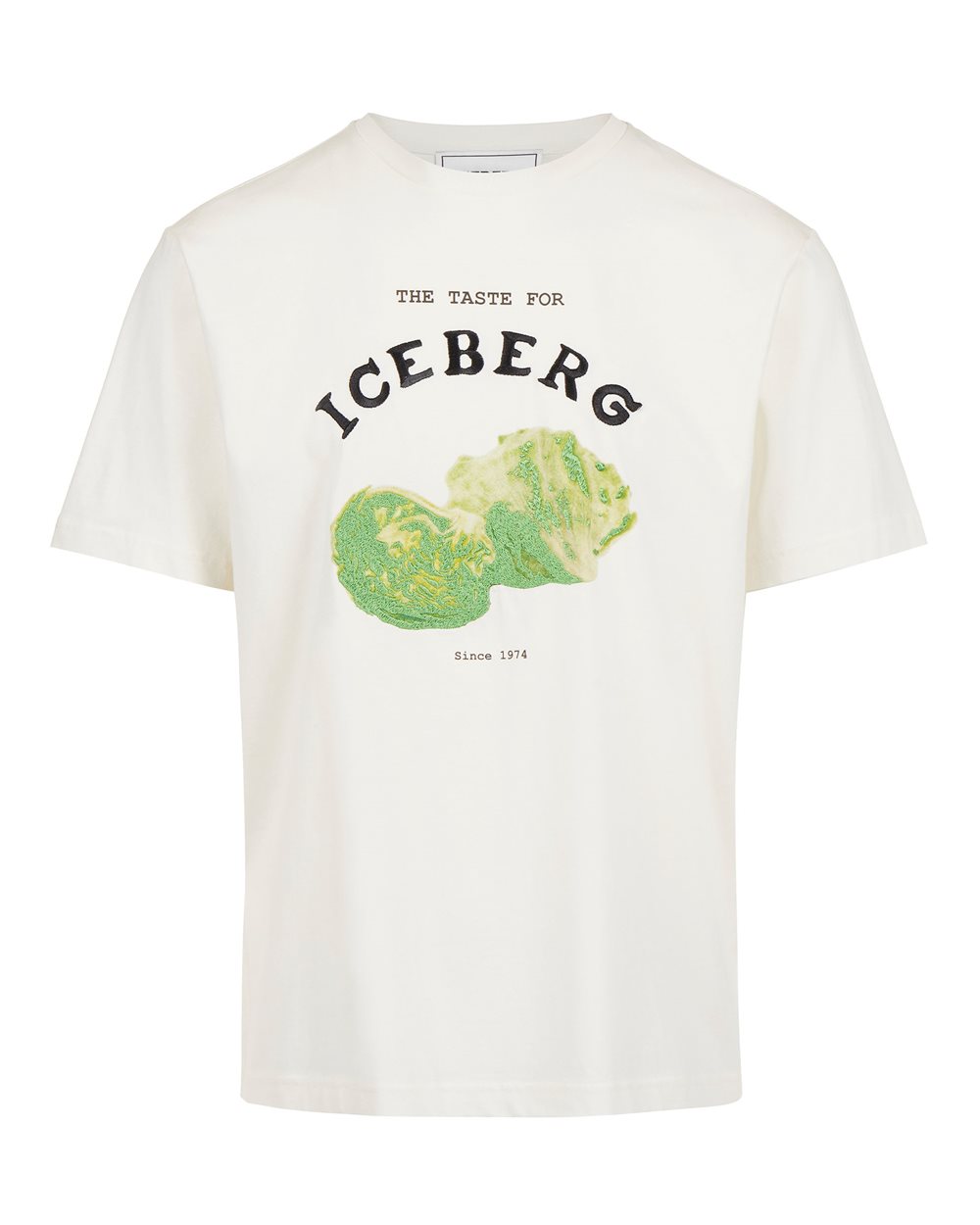 Regular-fit vanilla cotton T-shirt with Iceberg Salad print and embroidery - Clothing | Iceberg - Official Website