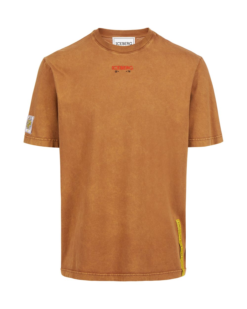 Regular-fit hazelnut-colored T-shirt in garment-dyed jersey with SpongeBob details - Uomo | Iceberg - Official Website