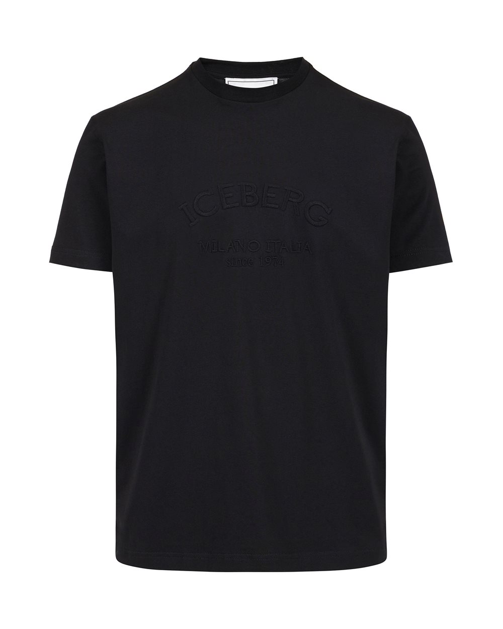 Regular fit black T-shirt with Iceberg Milano Italia embroidery in wool thread - New in | Iceberg - Official Website