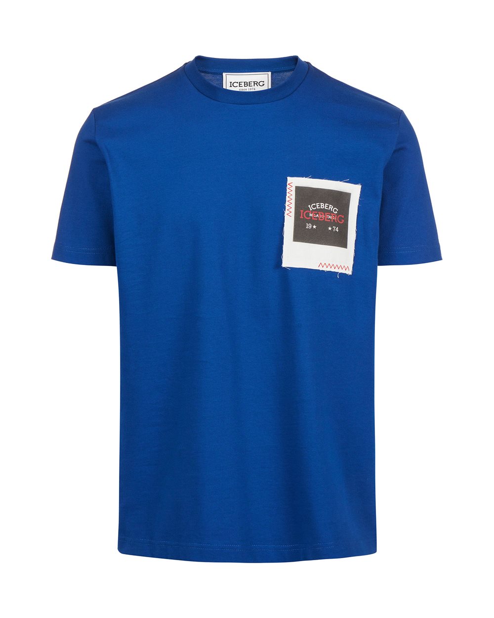 Regular fit light blue T-shirt in compact jersey with Polaroid Iceberg print - Man | Iceberg - Official Website