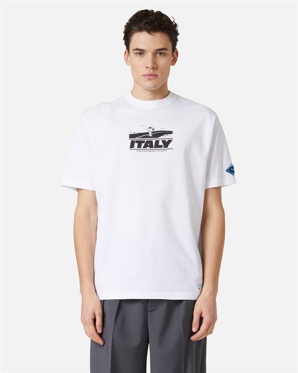 T-shirt color bianco ottico relaxed fit con stampe Peanuts e ricamo Iceberg - T-shirts & polo | Iceberg - Official Website