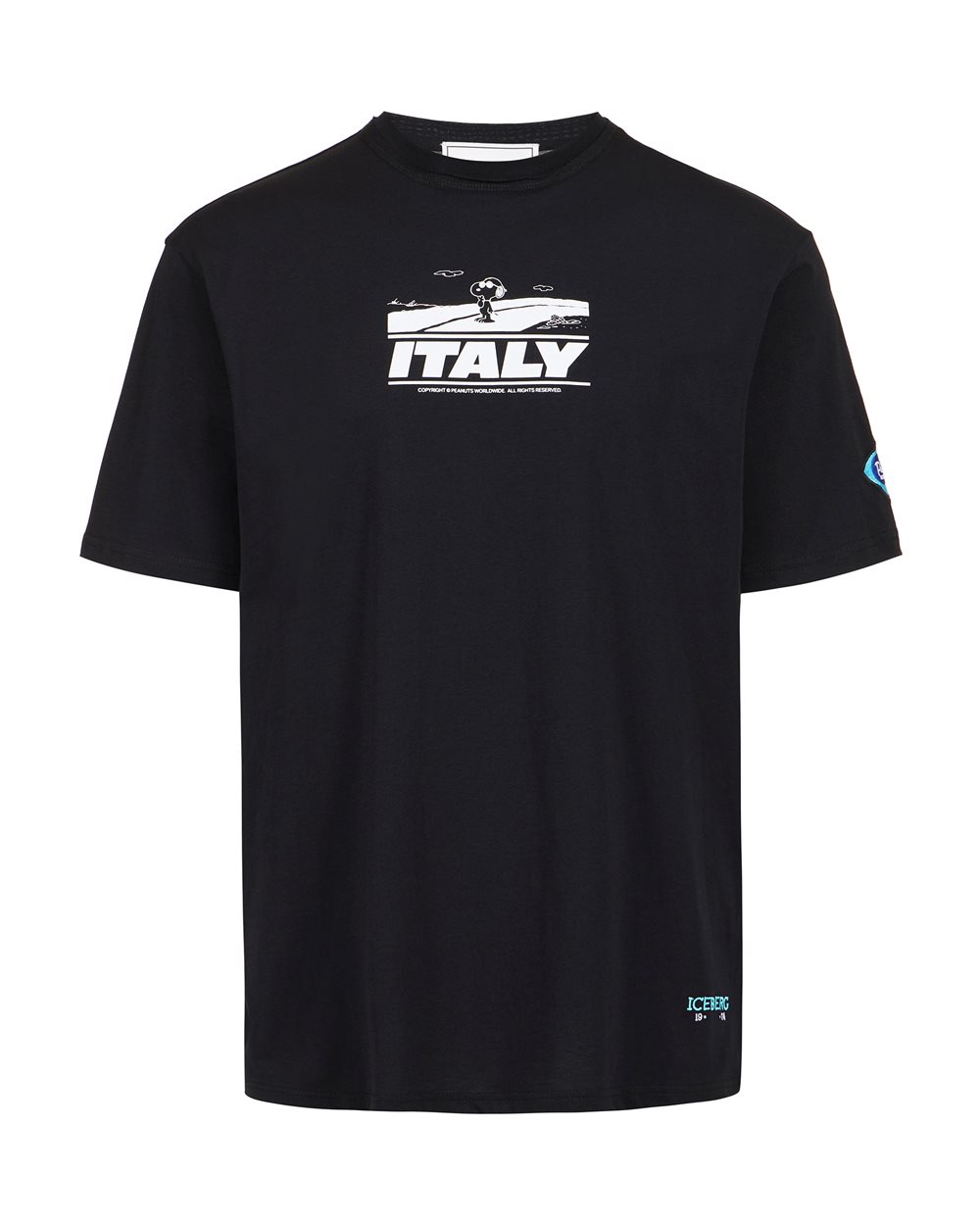 Relaxed fit black T-shirt with Peanuts prints and Iceberg embroidery - Man | Iceberg - Official Website