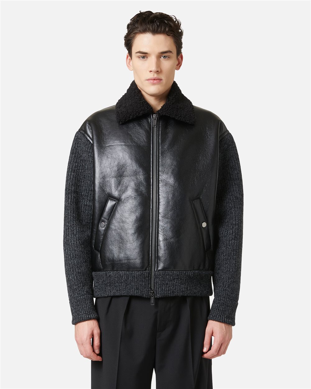 Regular fit black jacket in a mix of fabrics: technical and refined design - per abilitare | Iceberg - Official Website