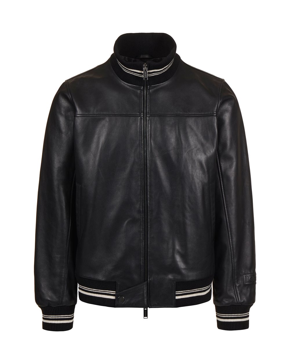 Bomber nero in pelle con logo Iceber ricamato - Capispalla | Iceberg - Official Website