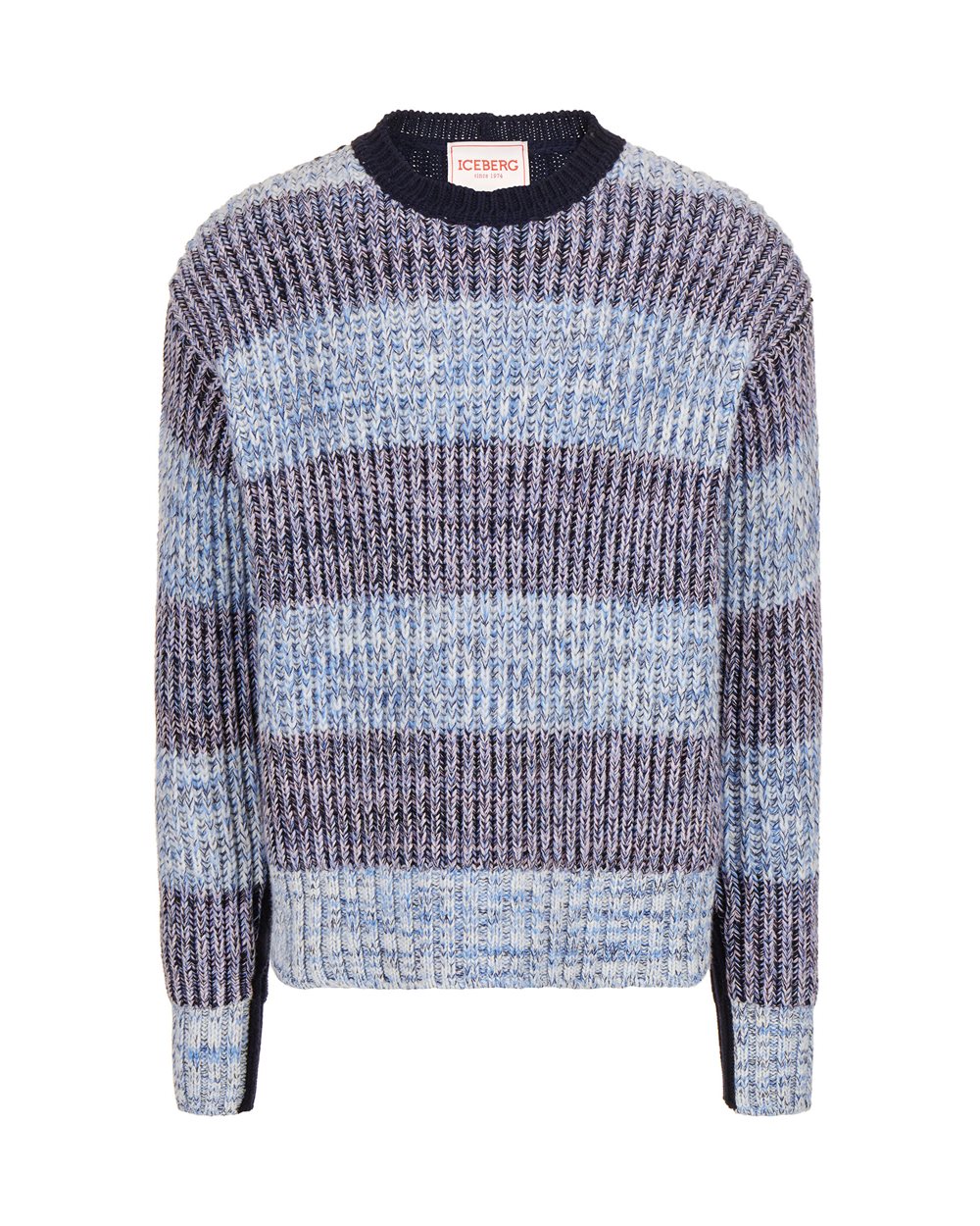 Comfort-fit crewneck sweater in patterned wool and nylon - Man | Iceberg - Official Website