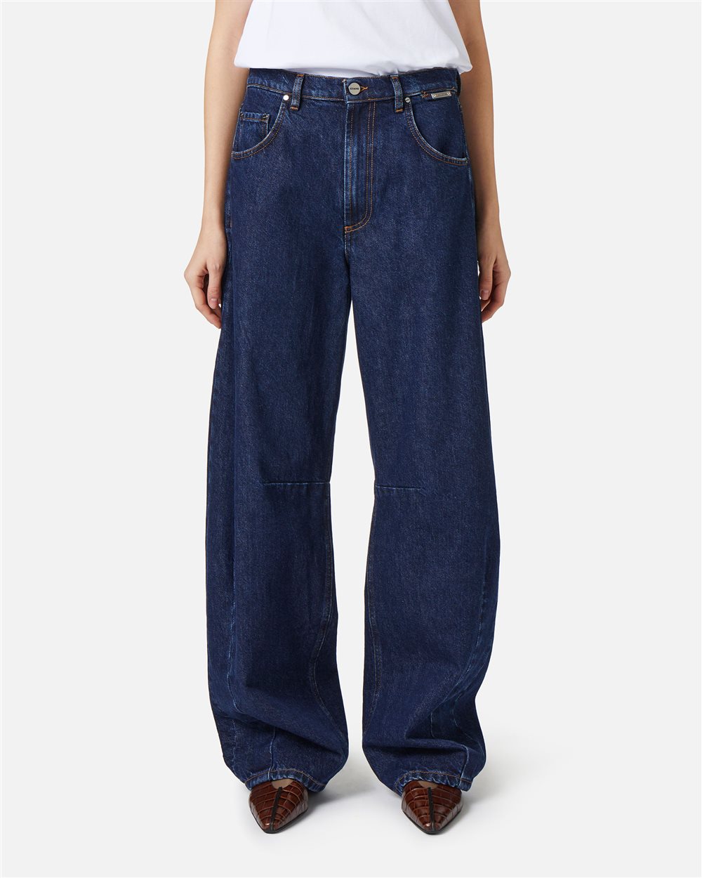 Indigo Blue Denim Barrel Fit Jeans - Trousers | Iceberg - Official Website
