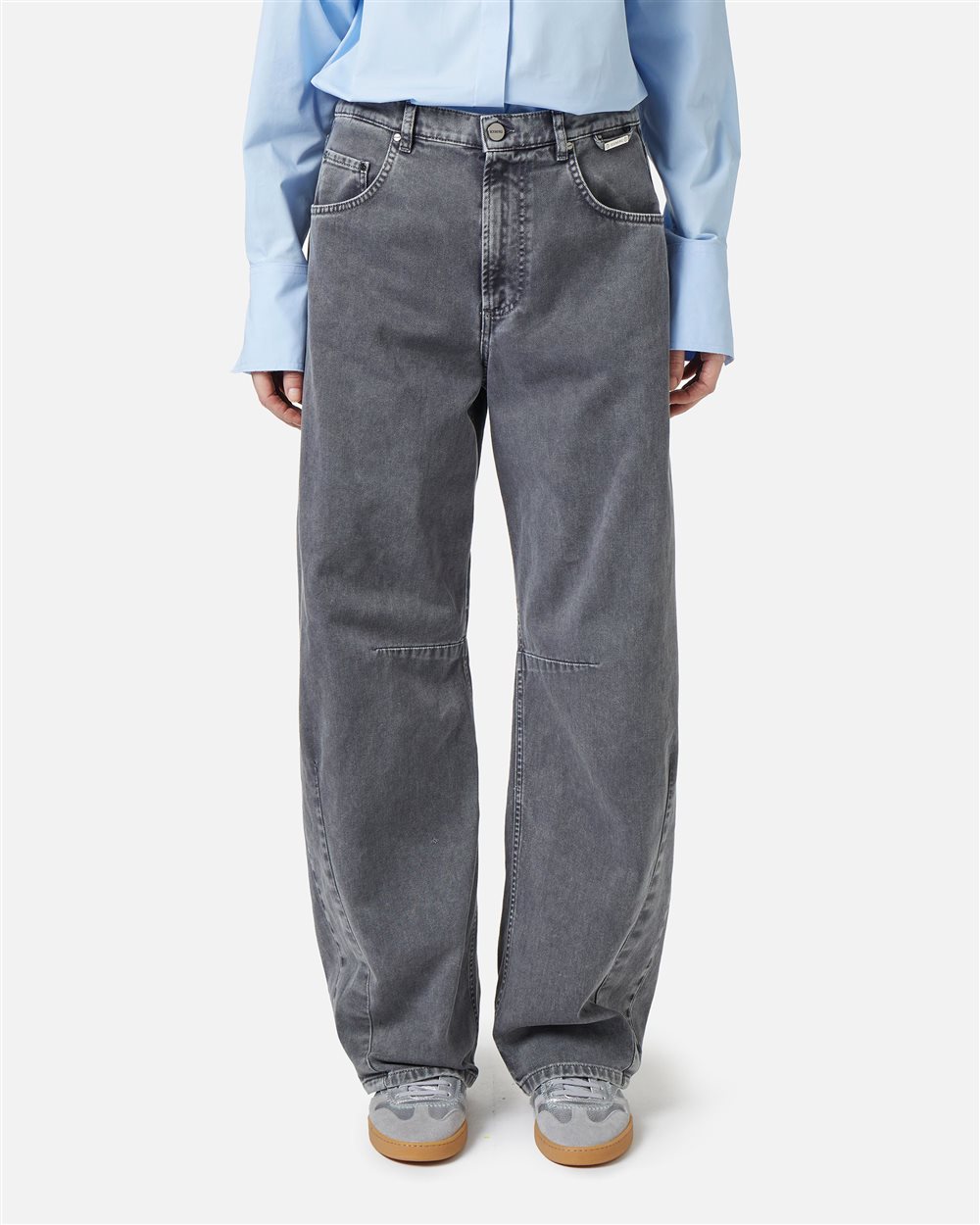 5-pocket barrel fit in dark grey marbled denim - Woman | Iceberg - Official Website
