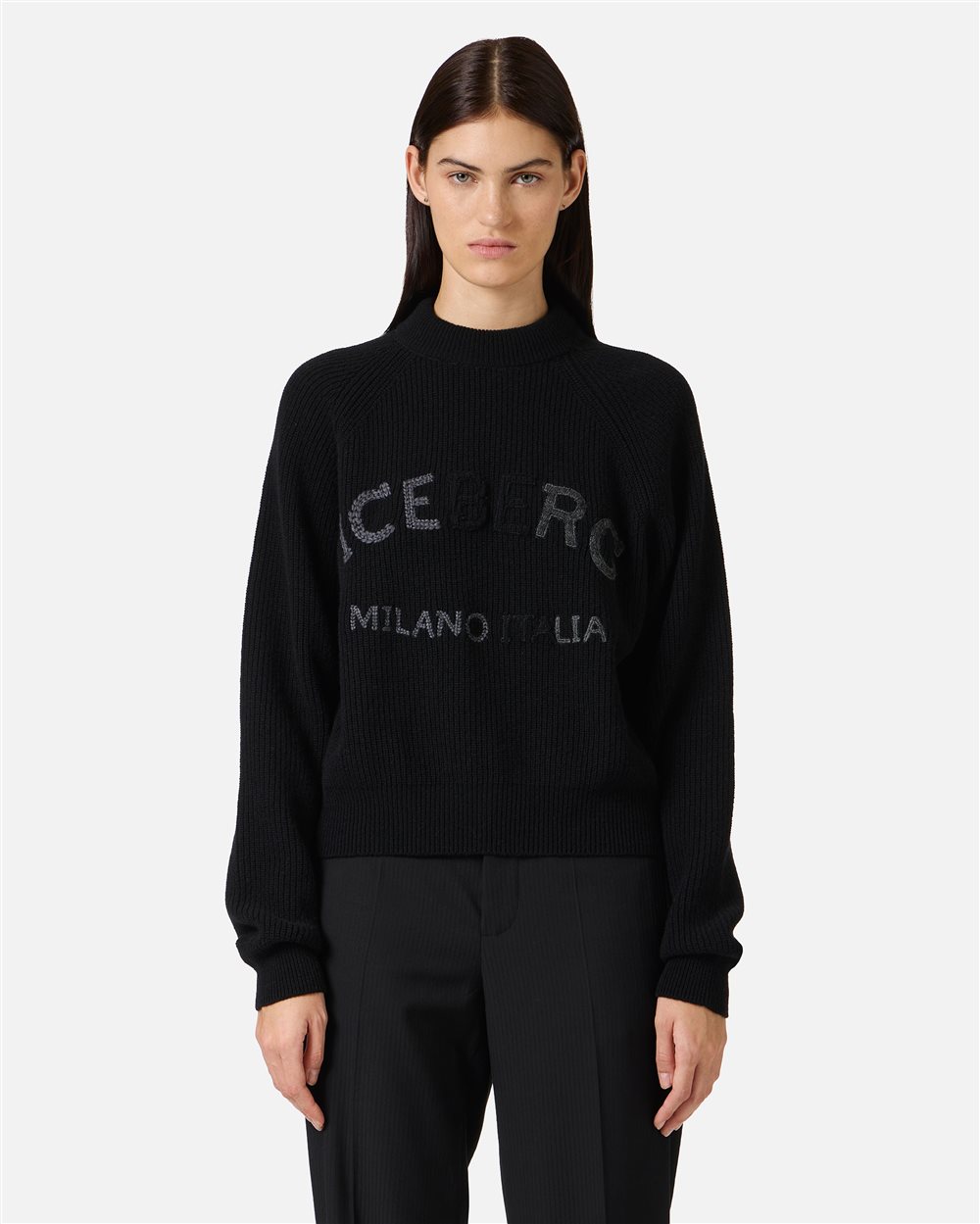 Black lambswool sweater with corn stitch - New in | Iceberg - Official Website