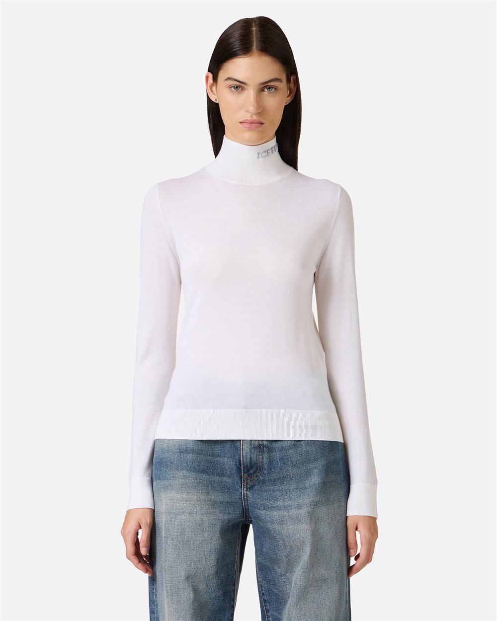Ivory turtleneck sweater in extra-fine Merino wool with Iceberg logo inlaid on the collar - New in | Iceberg - Official Website