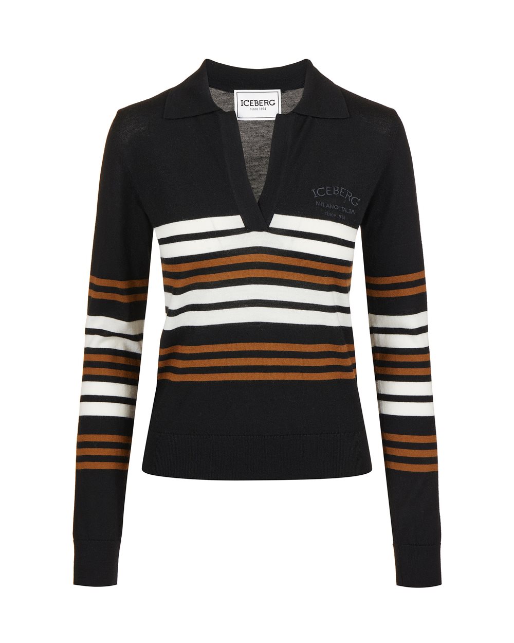 Long-sleeved polo shirt in extra-fine Merino wool with Iceberg Milano tone-on-tone customization - New in | Iceberg - Official Website