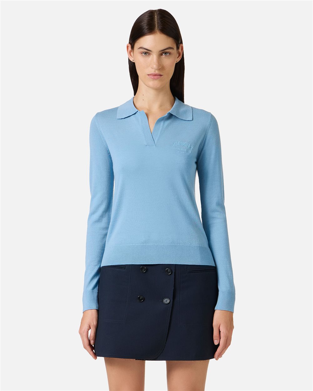 Long-sleeved polo shirt in extra-fine Merino wool with Iceberg Milano tone-on-tone customization - New in | Iceberg - Official Website