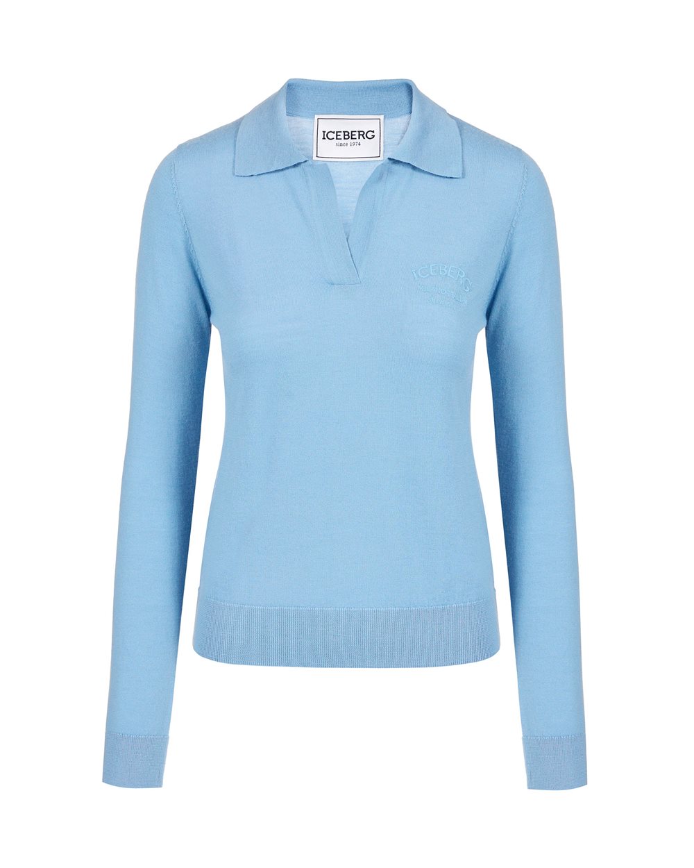 Long-sleeved polo shirt in extra-fine Merino wool with Iceberg Milano tone-on-tone customization - New in | Iceberg - Official Website