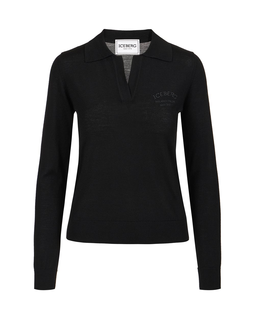 Black long-sleeved polo shirt in extra-fine Merino wool with Iceberg logo - New in | Iceberg - Official Website